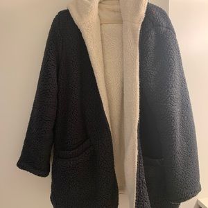 Hooded Black & White Sherpa Jacket
